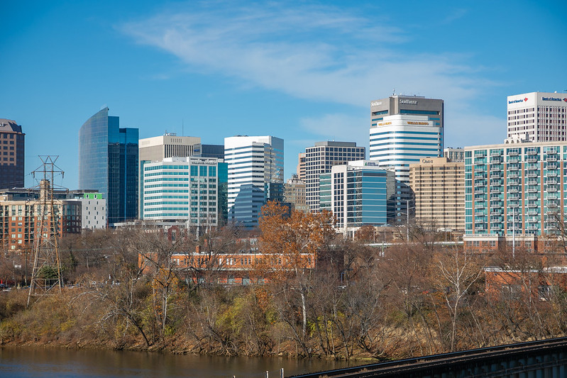 skyline of Richmond, downstream from Ninth Street Bridge