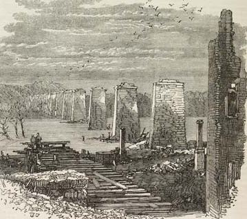 in the Evacuation Fire of April 3, 1865, Confederates destroyed the Richmond and Petersburg Railroad bridge crossing the James River