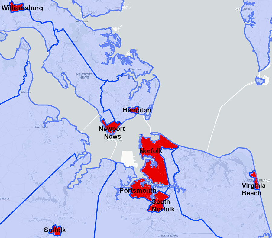 in 1952, Hampton Roads was dotted with eight independent cities between Williamsburg and Virginia Beach