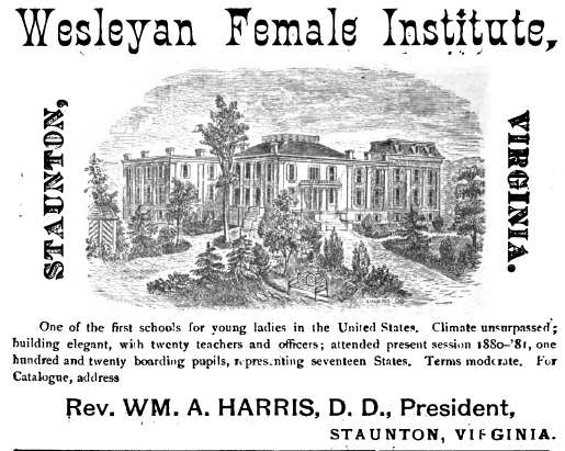 Methodists started the Wesleyan Female Institute in 1846