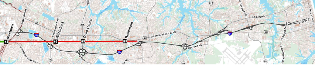 one of three proposed routes for light rail extension in Virginia Beach would reach Town Center, but not the Oceanfront