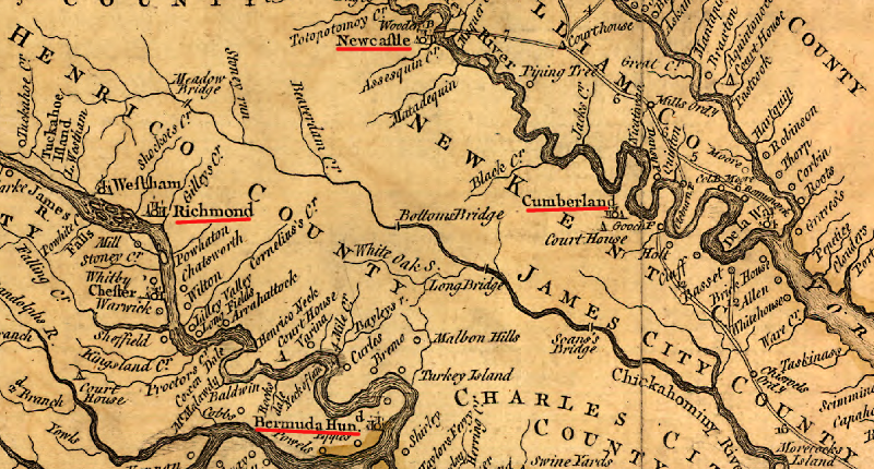 alternative sites considered for a new capital to replace Williamsburg were located on the Pamunkey and James rivers, and Richmond was chosen