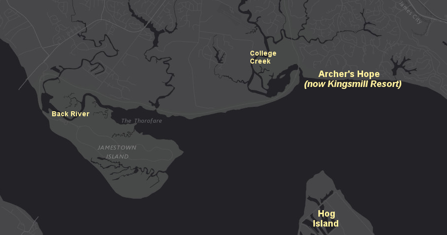 Gabriel Archer proposed locating Jamestown on land just east of what is known today as College Creek; Kingsmill Resort occupies the site now