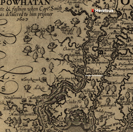 in 1611, Sir Thomas Dale located the second official Virginia Company settlement, Henricus, on a peninsula upstream from Jamestown
