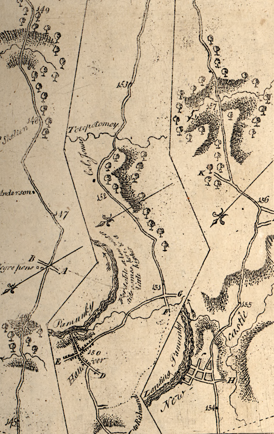 in 1789, Newcastle was a significant stop between Fredericksburg and Williamsburg
