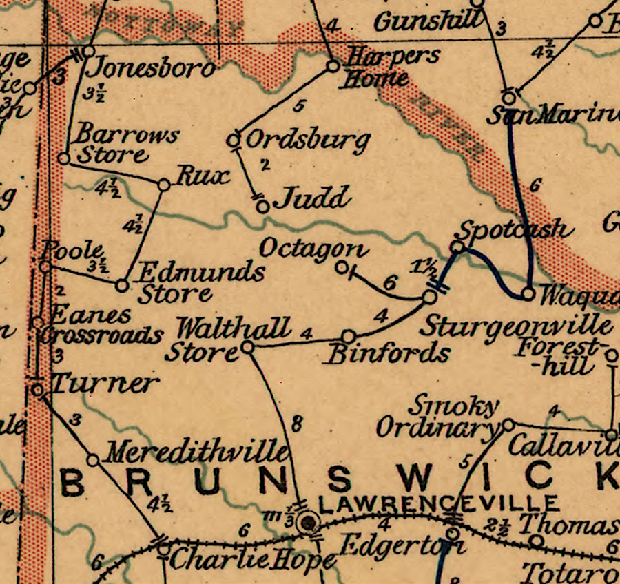 before the Virginian Railway and Seaboard Air Line intersected in Brunswick County, there was no town of Alberta
