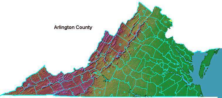 Arlington County, highlighted in map of Virginia