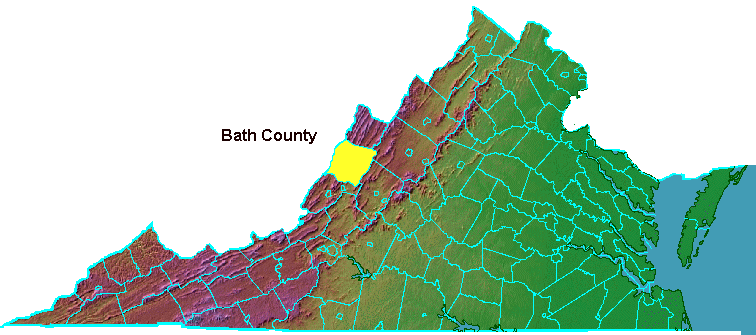 Bath County, highlighted in map of Virginia