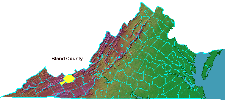 Bland County, highlighted in map of Virginia