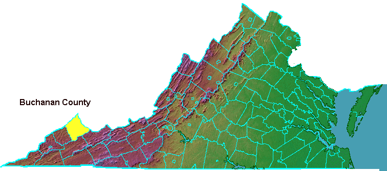 Buchanan County, highlighted in map of Virginia
