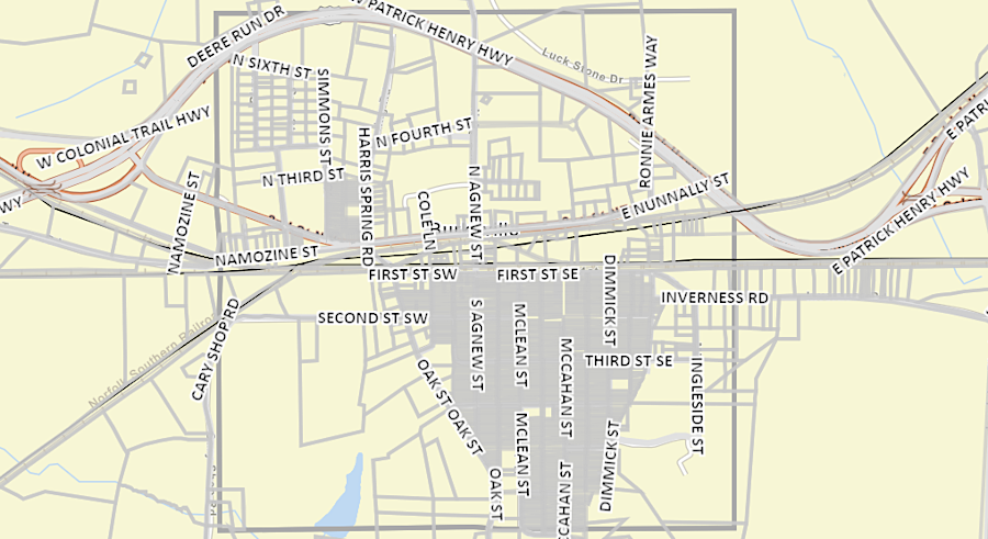 square boundary of the Town of Burkeville