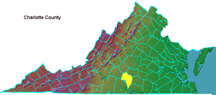 Charlotte County, highlighted in map of Virginia