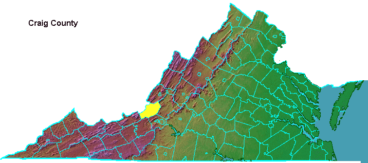Craig County, highlighted in map of Virginia