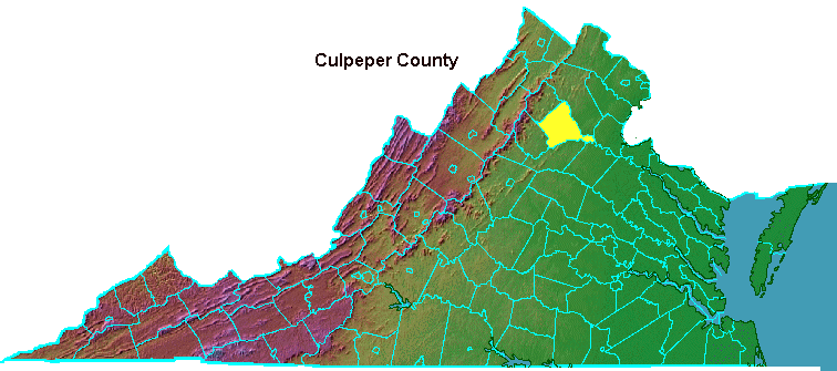 Culpeper County, highlighted in map of Virginia