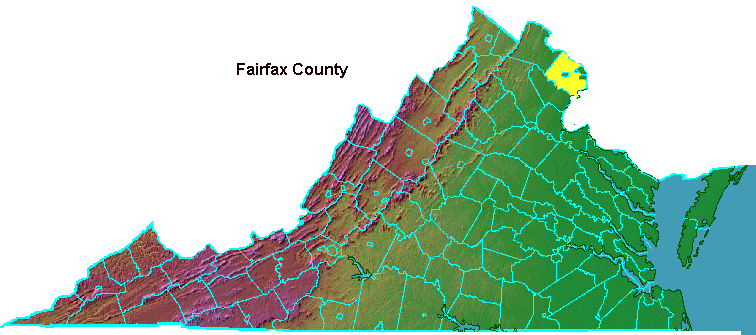 Fairfax County, highlighted in map of Virginia