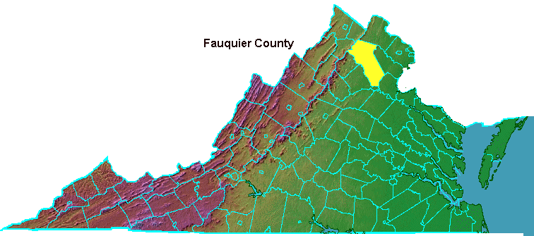 Fauquier County, highlighted in map of Virginia