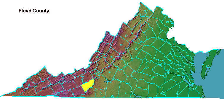 Floyd County, highlighted in map of Virginia
