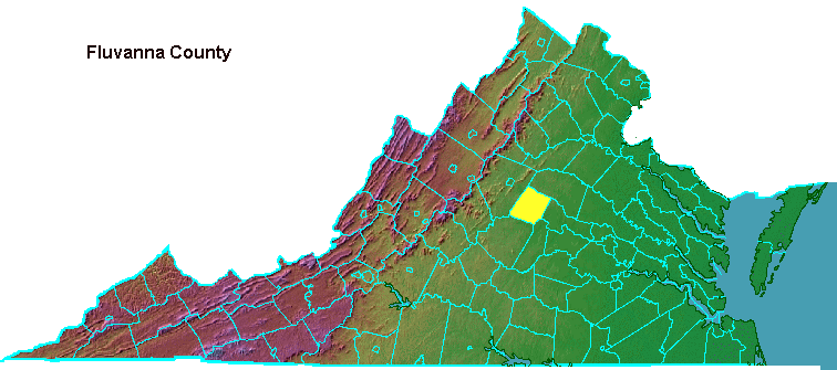 Fluvanna County, highlighted in map of Virginia