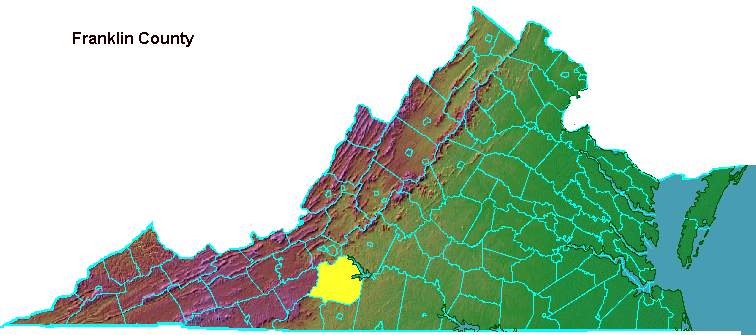 Franklin County, highlighted in map of Virginia