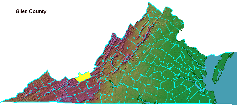Giles County, highlighted in map of Virginia