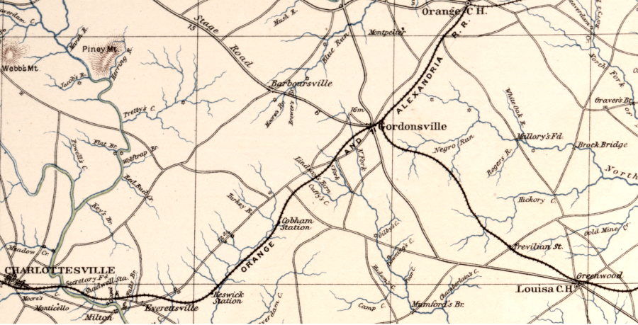 Gordonsville served as a hospital center for the Confederacy during the Civil War, because railroads could transport the wounded there from battlefields in northern and central Virginia