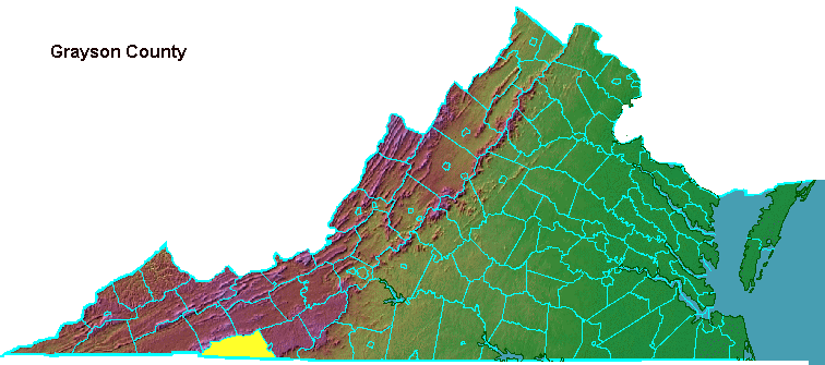 Grayson County, highlighted in map of Virginia