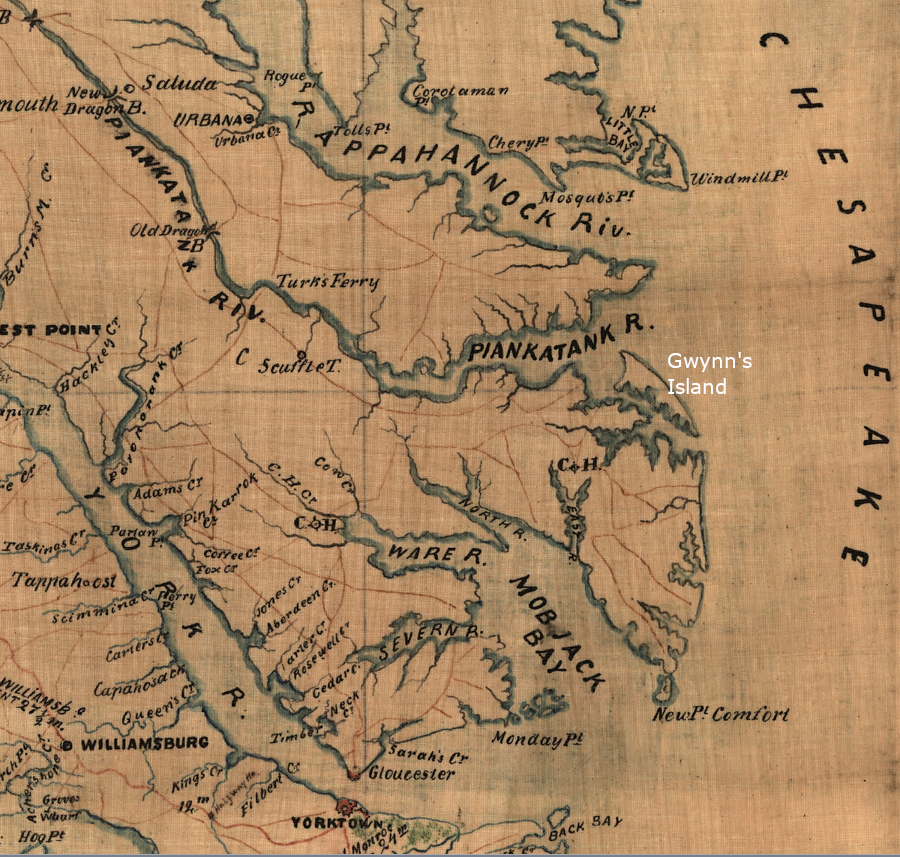 Lord Dunmore occupied Gwynn's Island in 1776, before finally fleeing to New York