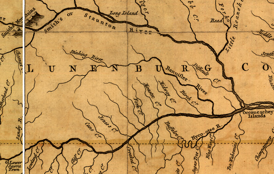 Halifax County was created out of Lunenburg County in 1752, as Joshua Fry and Peter Jefferson were completing their map of Virginia