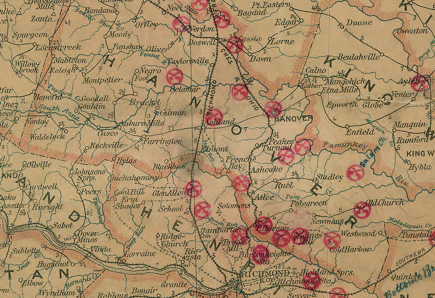 in 1906, two railroads connected Doswell with Richmond