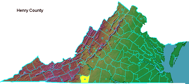Henry County, highlighted in map of Virginia