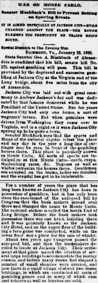 General Assembly attempts in 1892 to block gambling at Jackson City failed