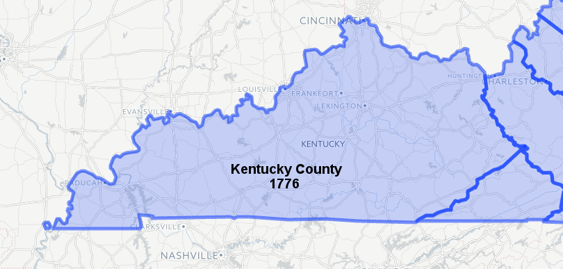 in 1776, Virginia was an independent state and the Proclamation of 1763 no longer deterred creation of new western counties