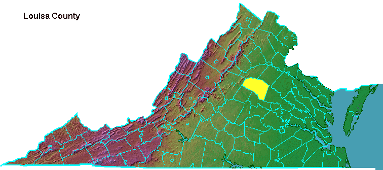 Louisa County, highlighted in map of Virginia