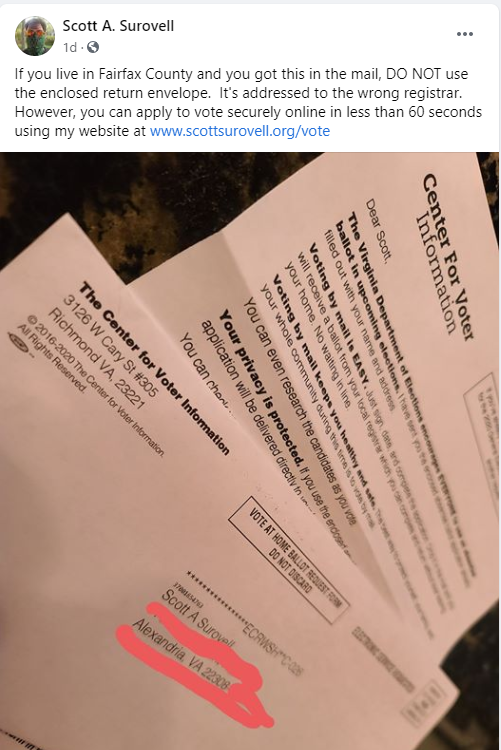 a non-government organization mixed up city and county election offices, when it distributed mail-in ballot applications in 2020