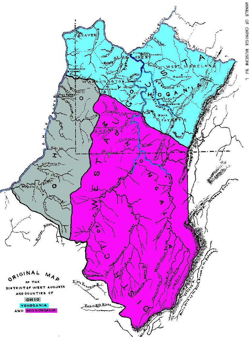 Ohio and Monongalia counties are now part of West Virginia, while Yohogania County is extinct