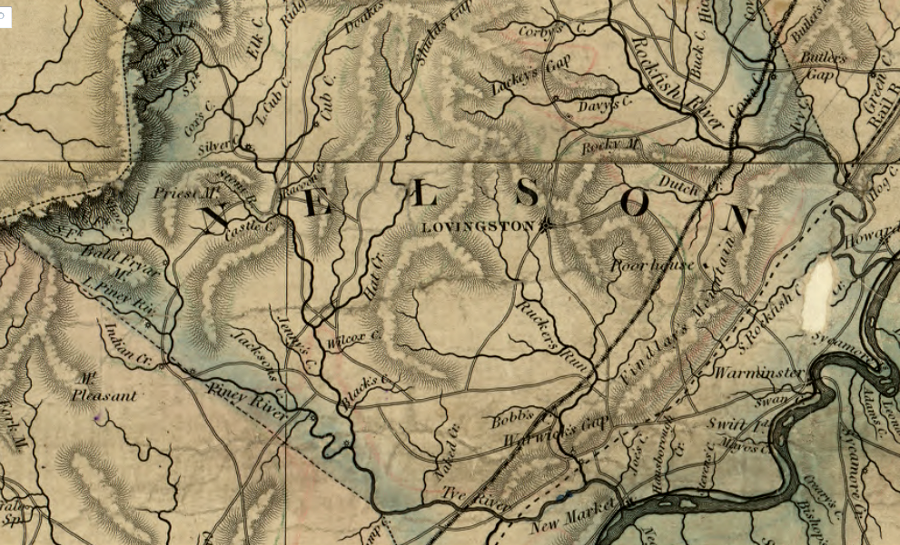 Nelson County had few roads, but farmers could ship crops to market via railroad and river prior to the Civil War