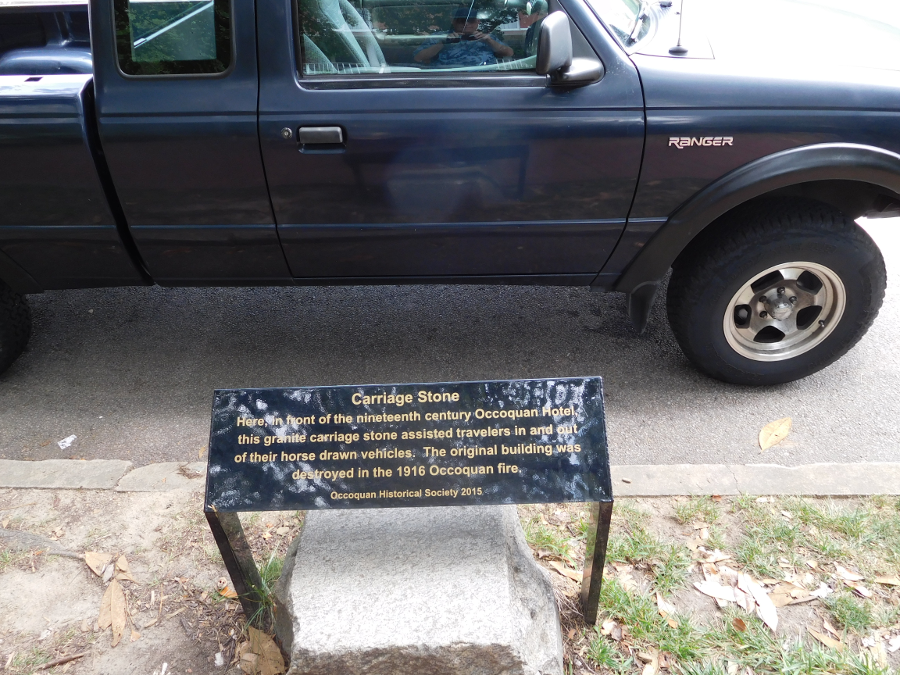 past transportation meets present technology in front of old Occoquan Hotel