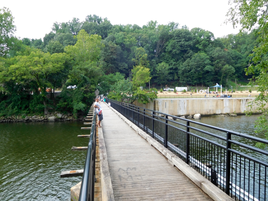 the site of Elicott's 1804 bridge became a footbridge crossing, after Hurricane Agnes washed away the highway bridge there in 1972