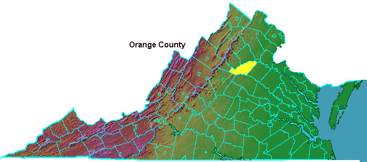 Orange County, highlighted in map of Virginia