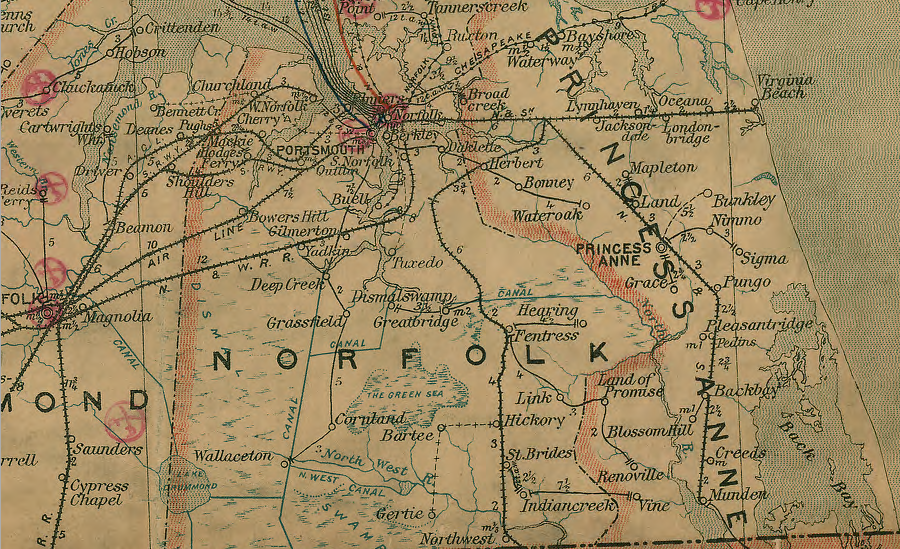 the railroad network of Princess Anne County in 1906