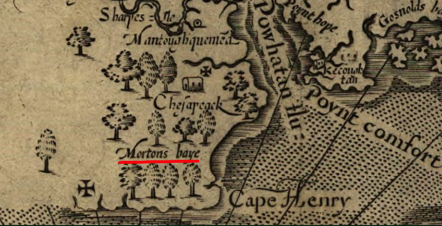 John Smith documented Mortons Baye, but Adam Thoroughgood named it the Lynnhaven River