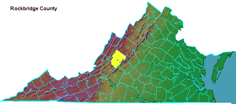 Rockbridge County, highlighted in map of Virginia