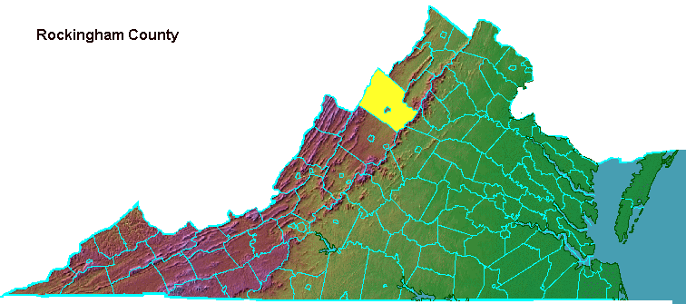 Rockingham County, highlighted in map of Virginia