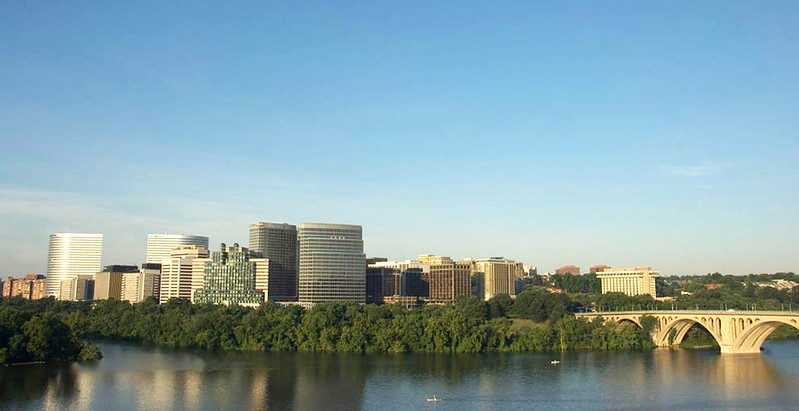 the skyline of Rosslyn is significantly higher than in Georgetown across the Potomac River in the District of Columbia