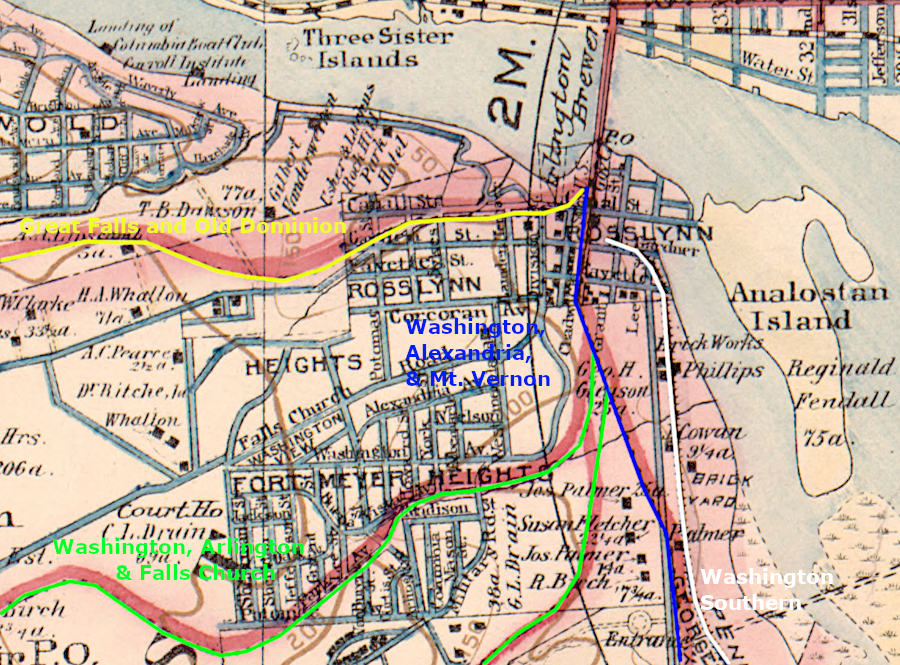 three trolley lines and one steam railroad served Rosslyn in 1904