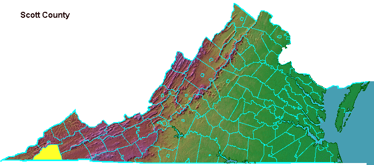 Scott County, highlighted in map of Virginia
