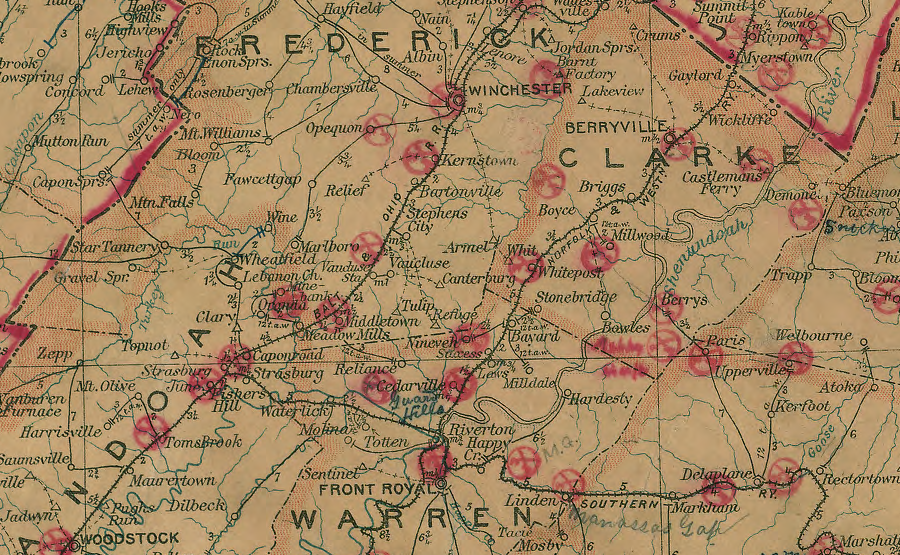 in 1906, both Front Royal and Strasburg were served by two railroads