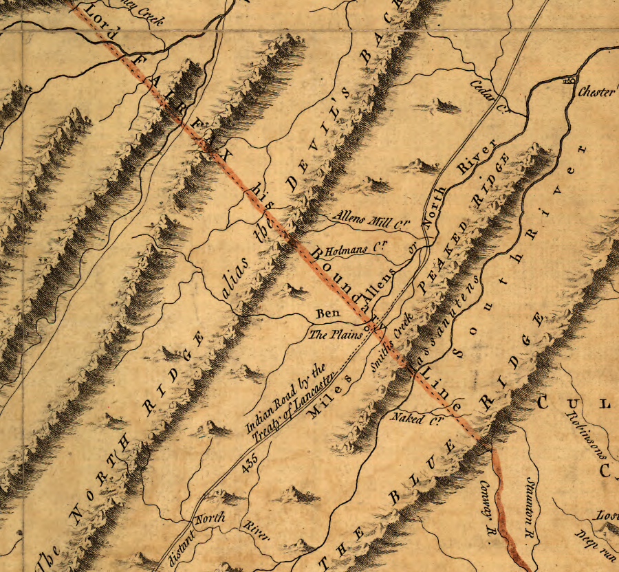 the 1755 Fry-Jefferson map of Virginia shows the Fairfax Line as the southern border of modern Shenandoah County