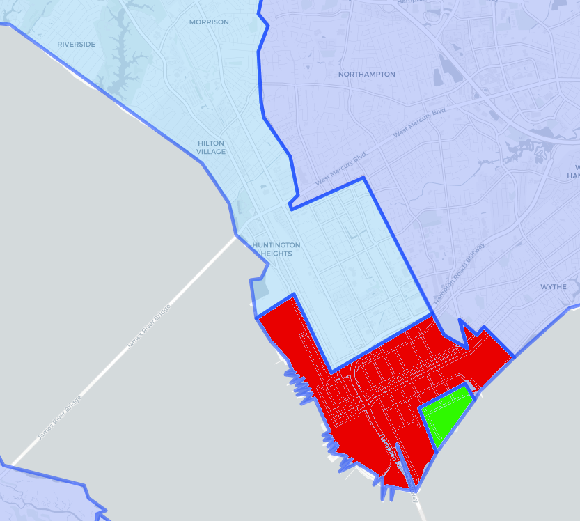 the last fragment of Warwick County on the eastern side of Newport News (green) was annexed in 1940