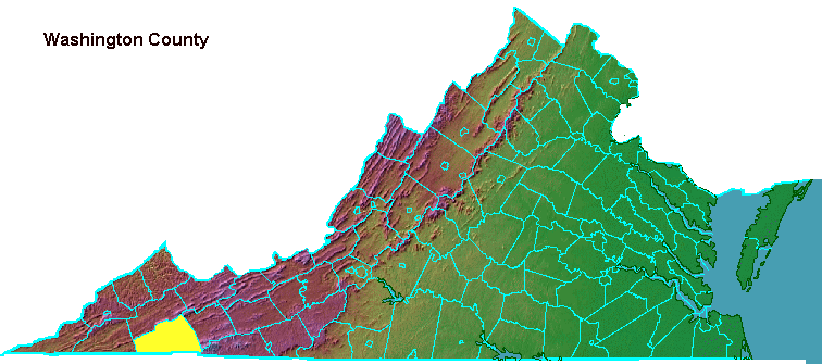 Washington County, highlighted in map of Virginia